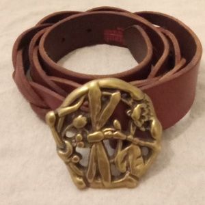 Lucky Brand genuine braided leather belt with Signature brass dragonfly buckle